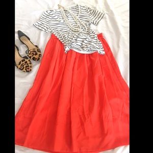 J.Crew size 10 Orange Pleated Midi Skirt